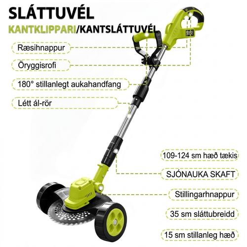 3-í-1 Þráðlaus Garðsláttuvél