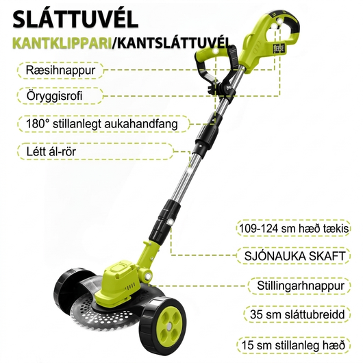 3-í-1 Þráðlaus Garðsláttuvél