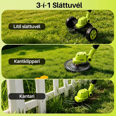 3-í-1 Þráðlaus Garðsláttuvél